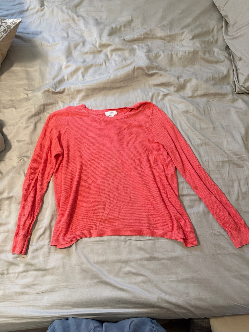 LOFT Coral Crewneck Sweater with petal open back